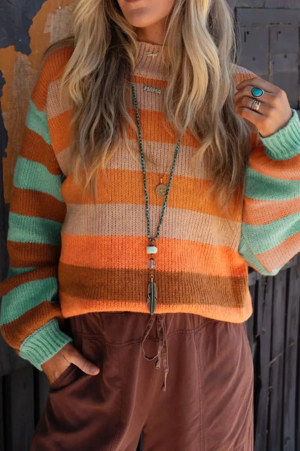 Striped Rainbow Long Sleeve Sweater sold by Charming Charlie product image thumbnail 2