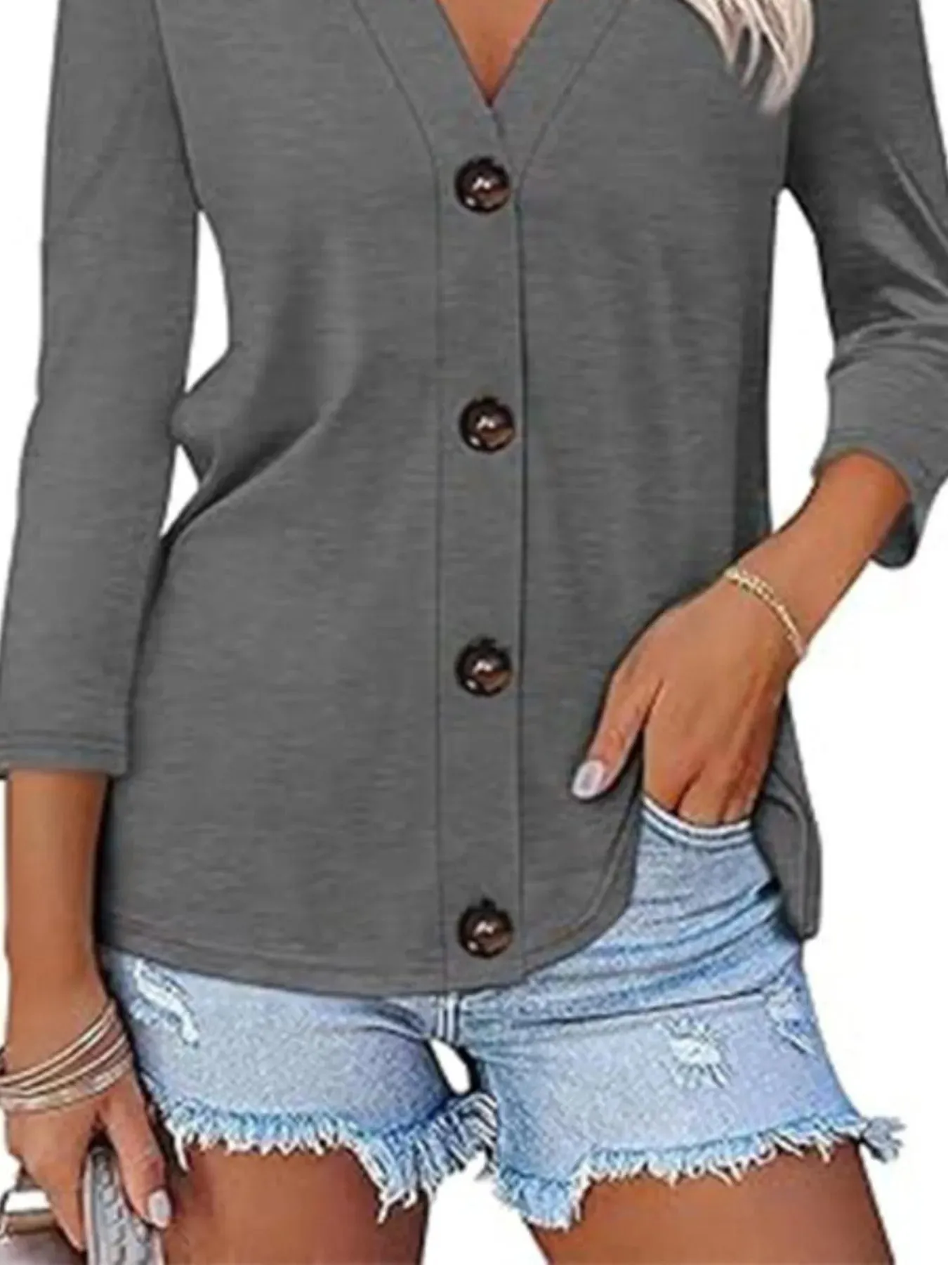 V-Neck Button Front Casual Top sold by Charming Charlie product image thumbnail 3