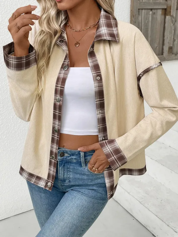 Plaid Hem Button Up Long Sleeve Shacket sold by Charming Charlie