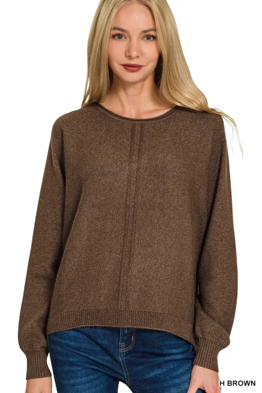 Zenana Viscose Front Seam Round-Neck Sweater sold by Charming Charlie