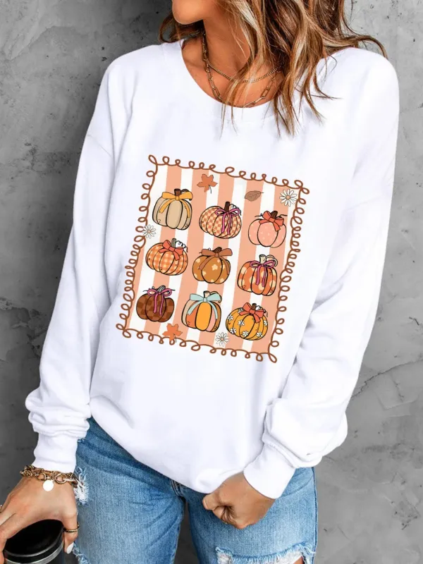 Pumpkin Graphic Round Neck Sweatshirt sold by Charming Charlie