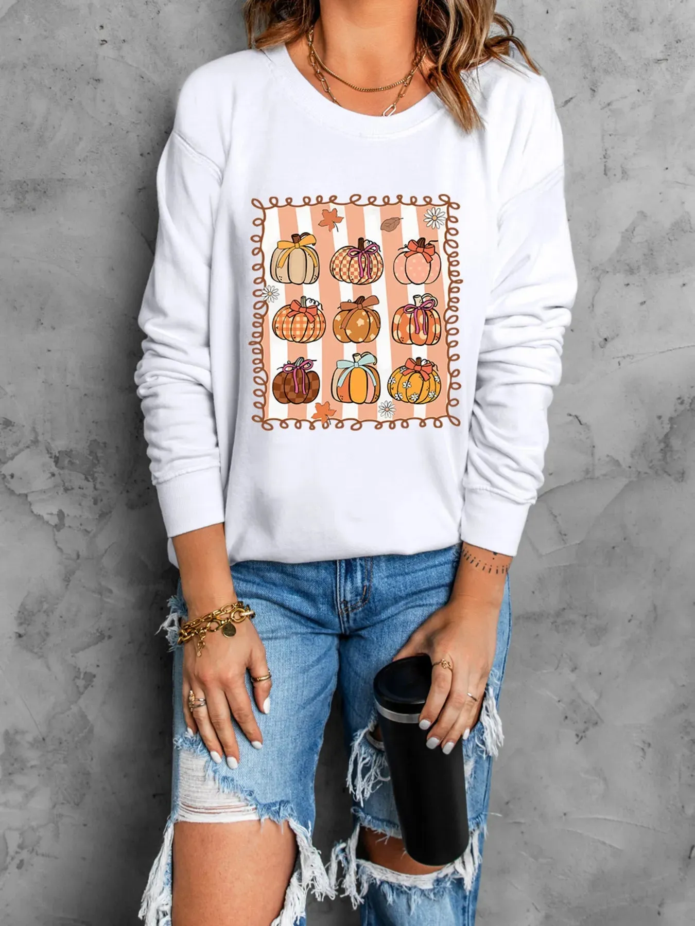 Pumpkin Graphic Round Neck Sweatshirt sold by Charming Charlie product image thumbnail 3