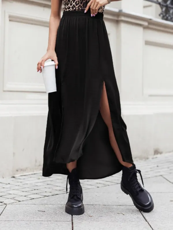 Elastic Waistband High-Slit Maxi Skirt sold by Charming Charlie