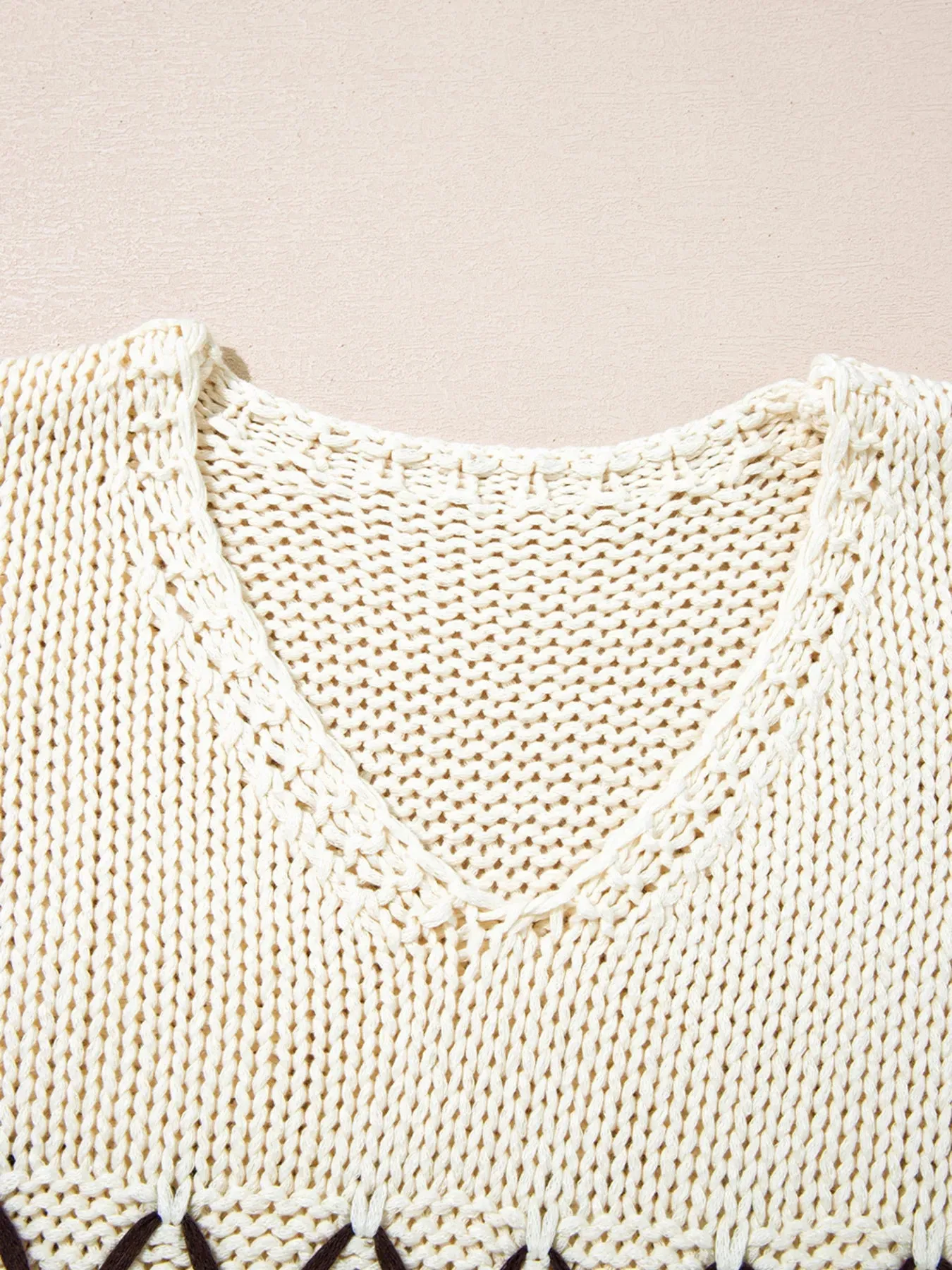 Contrast Stitch Detail V Neck Drop Shoulder Sweater sold by Charming Charlie product image thumbnail 5