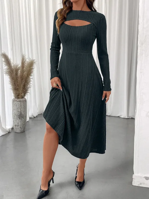 Ribbed Knit Cutout Long Sleeve Midi Dress sold by Charming Charlie