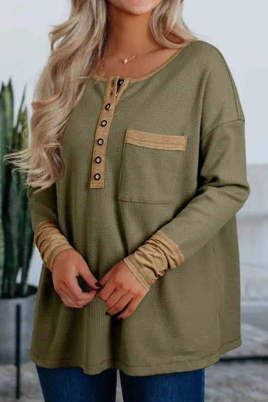 Button Front Contrast Trim Top made by Trendsi