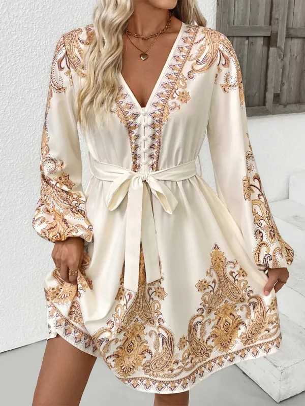 Printed Tie Waist Long Sleeve Dress sold by Charming Charlie