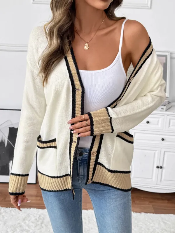 Contrast Trim Button Up Knit Cardigan sold by Charming Charlie