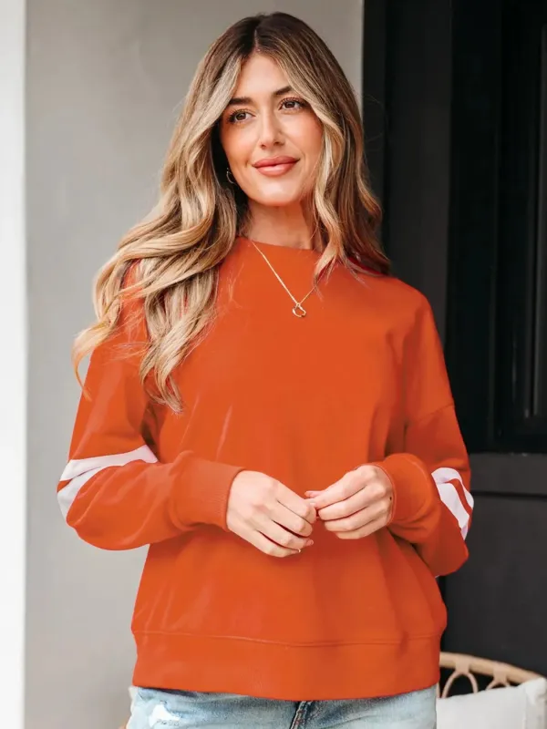 Stripe Round Neck Long Sleeve Sweatshirt sold by Charming Charlie