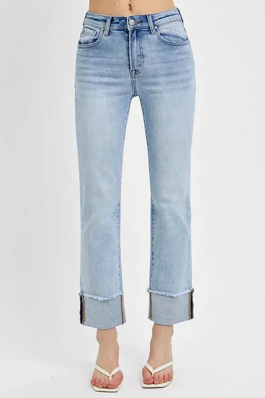 RISEN High Rise Straight Cuffed Relaxed Jeans sold by Charming Charlie