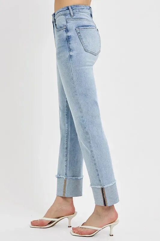 RISEN High Rise Straight Cuffed Relaxed Jeans sold by Charming Charlie product image thumbnail 4