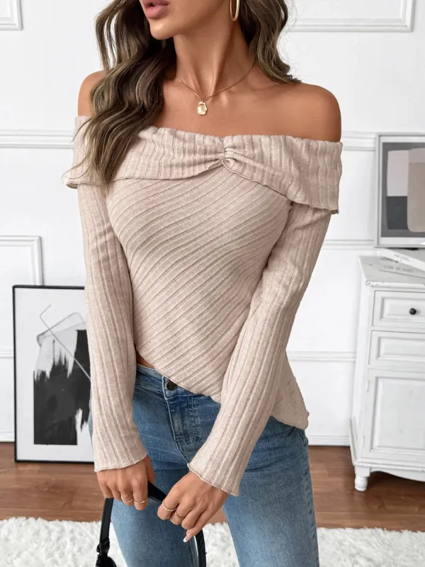 Asymmetrical Off-Shoulder Knit Top sold by Charming Charlie