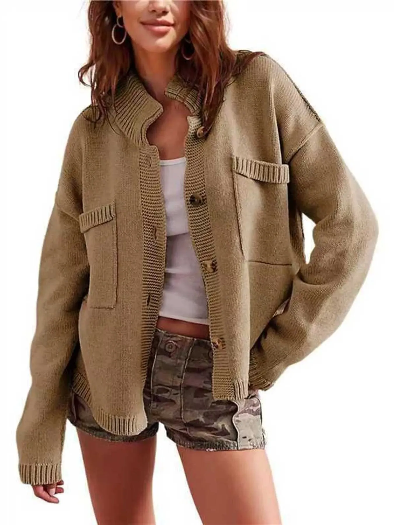 Ribbed Hem Button Up Cardigan sold by Charming Charlie product image thumbnail 4