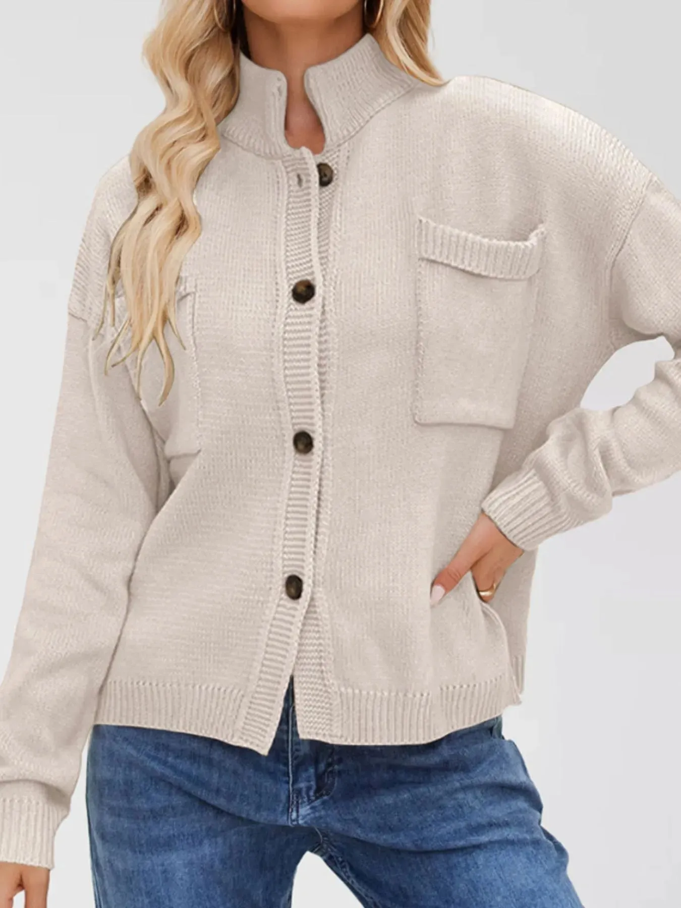 Ribbed Hem Button Up Cardigan sold by Charming Charlie product image thumbnail 3