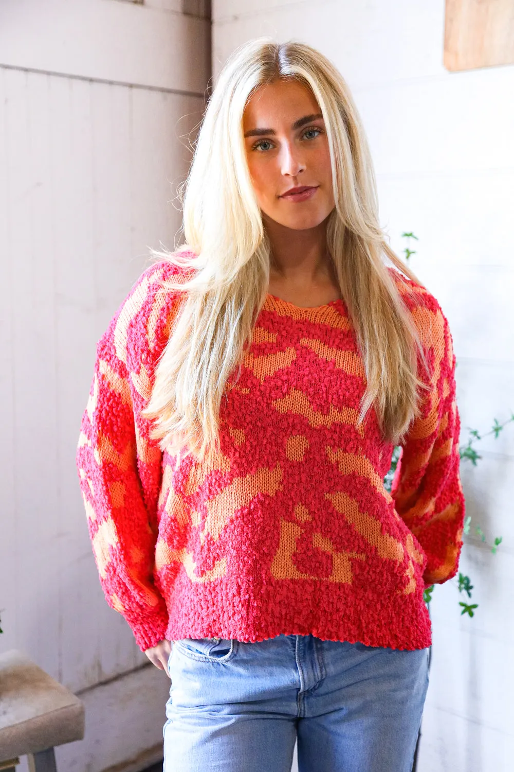 The Knit Fix Hot Pink Multi Chenille Pullover sold by Charming Charlie