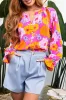 Floral Print Flounce Sleeve Notched Neck Blouse sold by Charming Charlie
