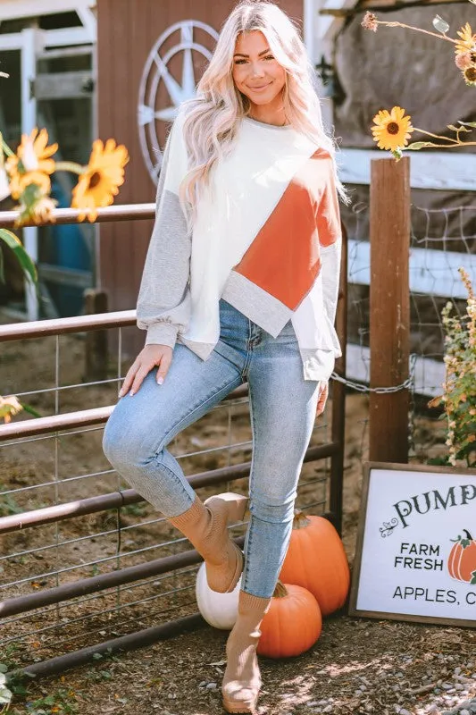 Colorblock Stitching Irregular Hem Long Sleeve Top sold by Charming Charlie product image thumbnail 2