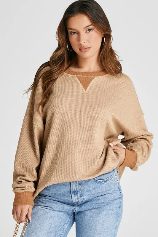 Smoke Gray Thermal Pullover Loose Sweatshirt sold by Charming Charlie