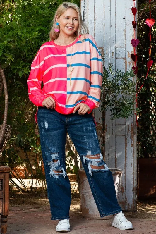 Stripe Color Block Long Sleeve Plus Size T Shirt sold by Charming Charlie product image thumbnail 4