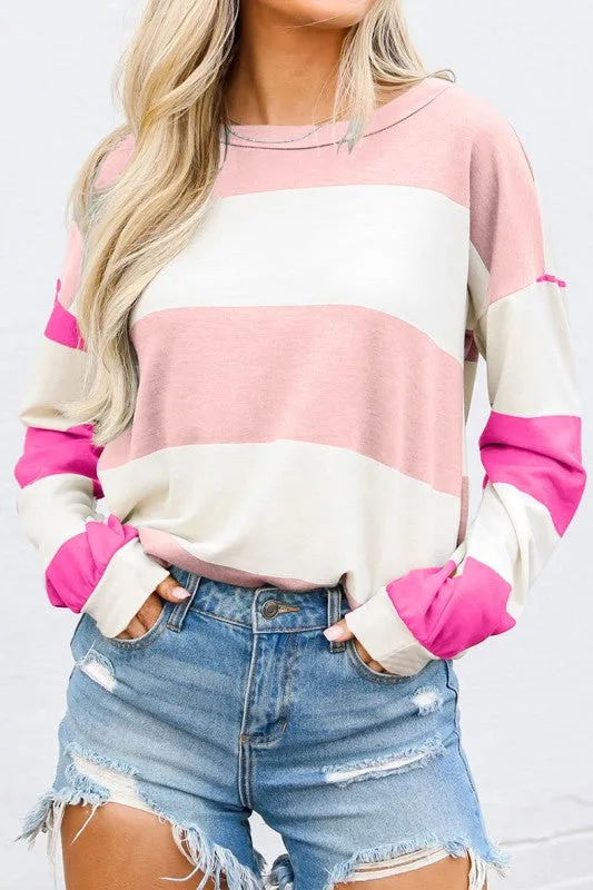 Colorblock Striped Drop Shoulder Long Sleeve Top sold by Charming Charlie product image thumbnail 5