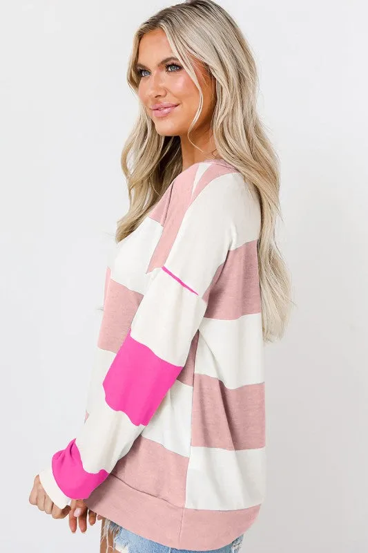 Colorblock Striped Drop Shoulder Long Sleeve Top sold by Charming Charlie product image thumbnail 3