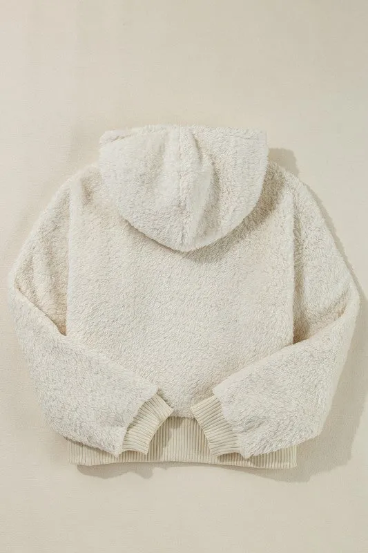 White Contrast Ribbed Edge Plush Hoodie sold by Charming Charlie product image thumbnail 4