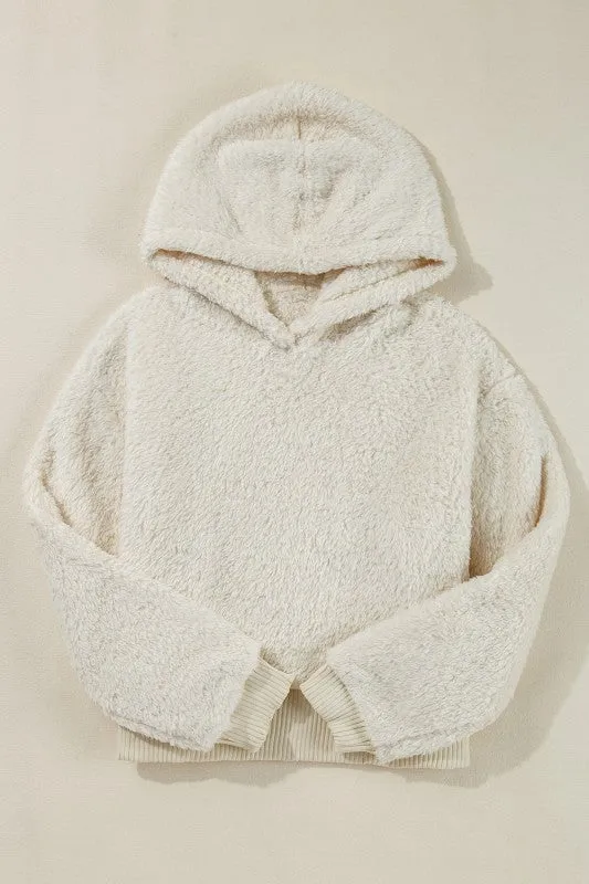 White Contrast Ribbed Edge Plush Hoodie sold by Charming Charlie product image thumbnail 5