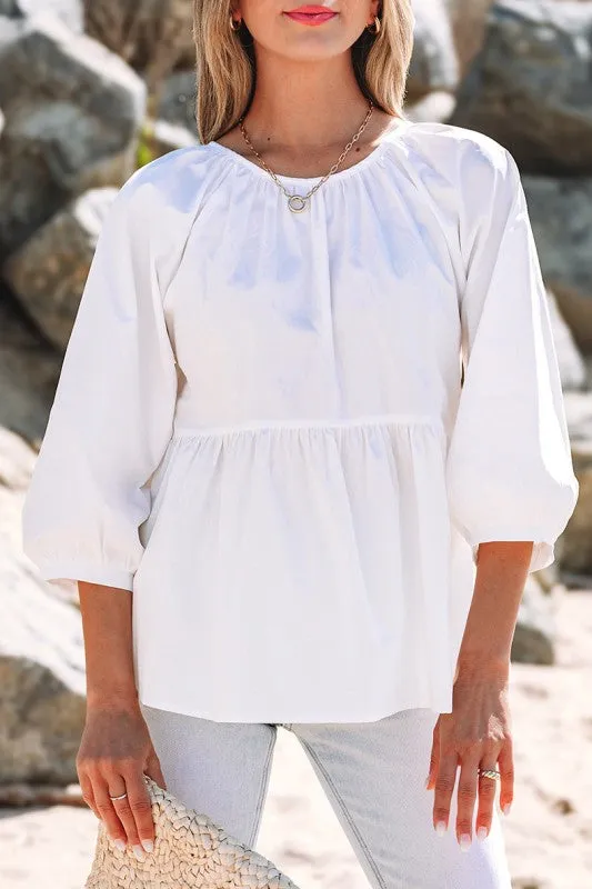 Bow Knot Cutout Back Loose Fit 3/4 Sleeve Blouse sold by Charming Charlie