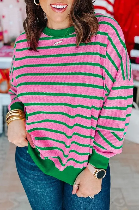 Stripe Waffle Knit Crew Neck Plus Size Sweatshirt sold by Charming Charlie product image thumbnail 4