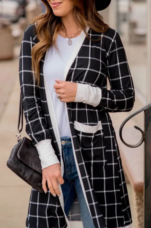 Plaid Colorblock Edge Open Cardigan with Pocket sold by Charming Charlie