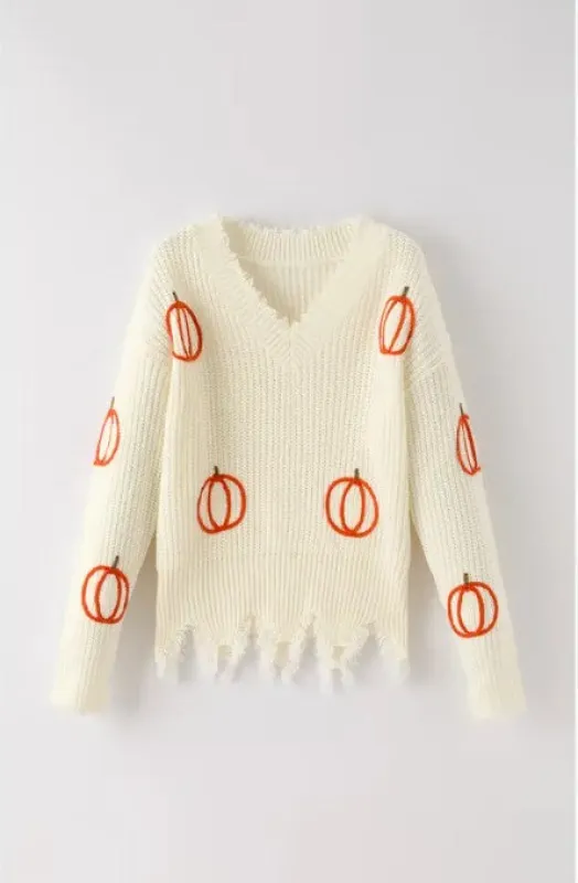 Pumpkin Patch Knit Sweater - Distressed Hem sold by Charming Charlie