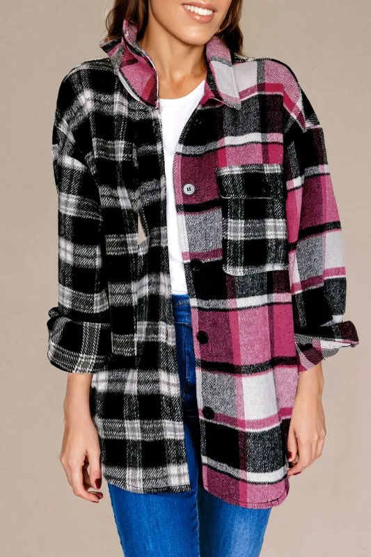 Black Plaid Colorblock Loose Shacket sold by Charming Charlie product image thumbnail 2