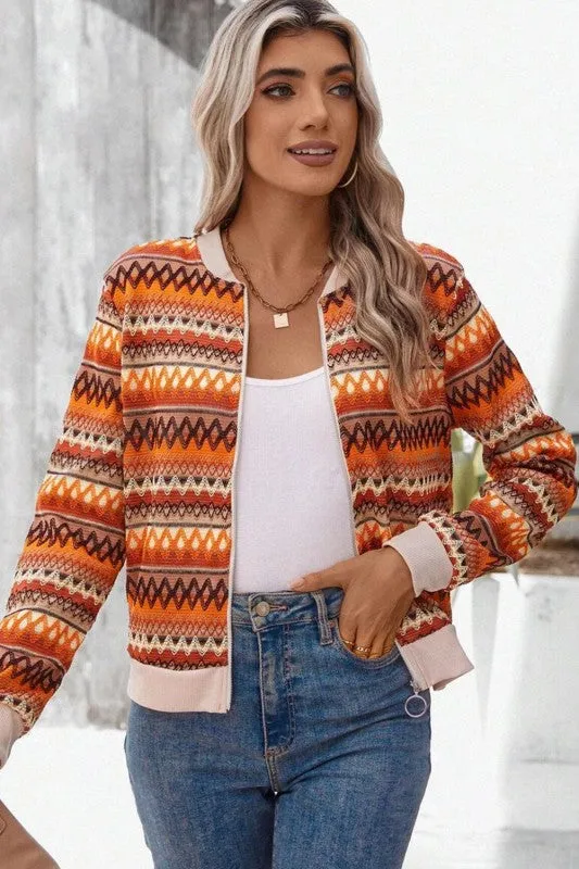 Orange Boho Striped Zip Up Long Sleeve Jacket sold by Charming Charlie product image thumbnail 5