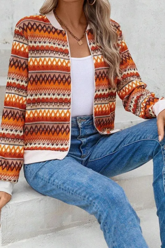 Orange Boho Striped Zip Up Long Sleeve Jacket sold by Charming Charlie product image thumbnail 4