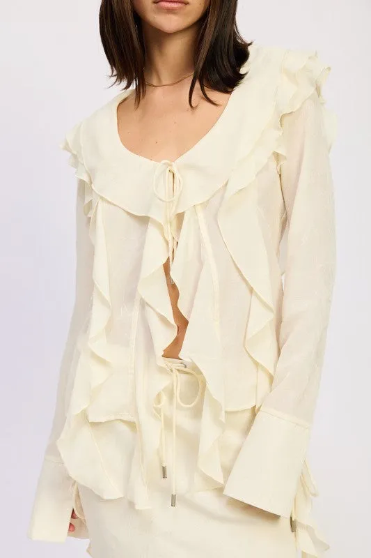 TIE FRONT RUFFLE TOP sold by Charming Charlie product image thumbnail 2