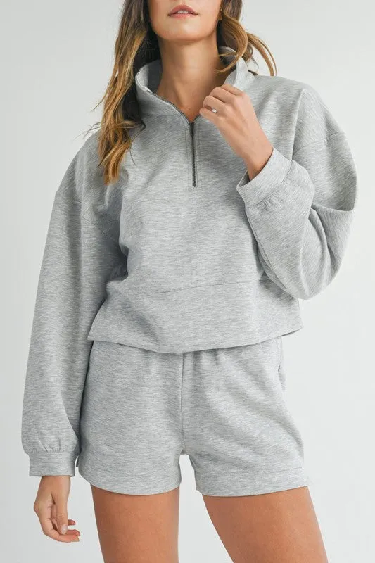 Grey Stand Neck Zipped Sweatshirt and Shorts Set sold by Charming Charlie