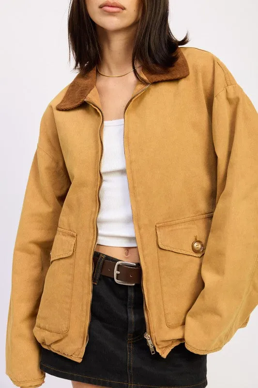 CONTRASTED COLLAR JACKET WITH POCKETS sold by Charming Charlie product image thumbnail 2