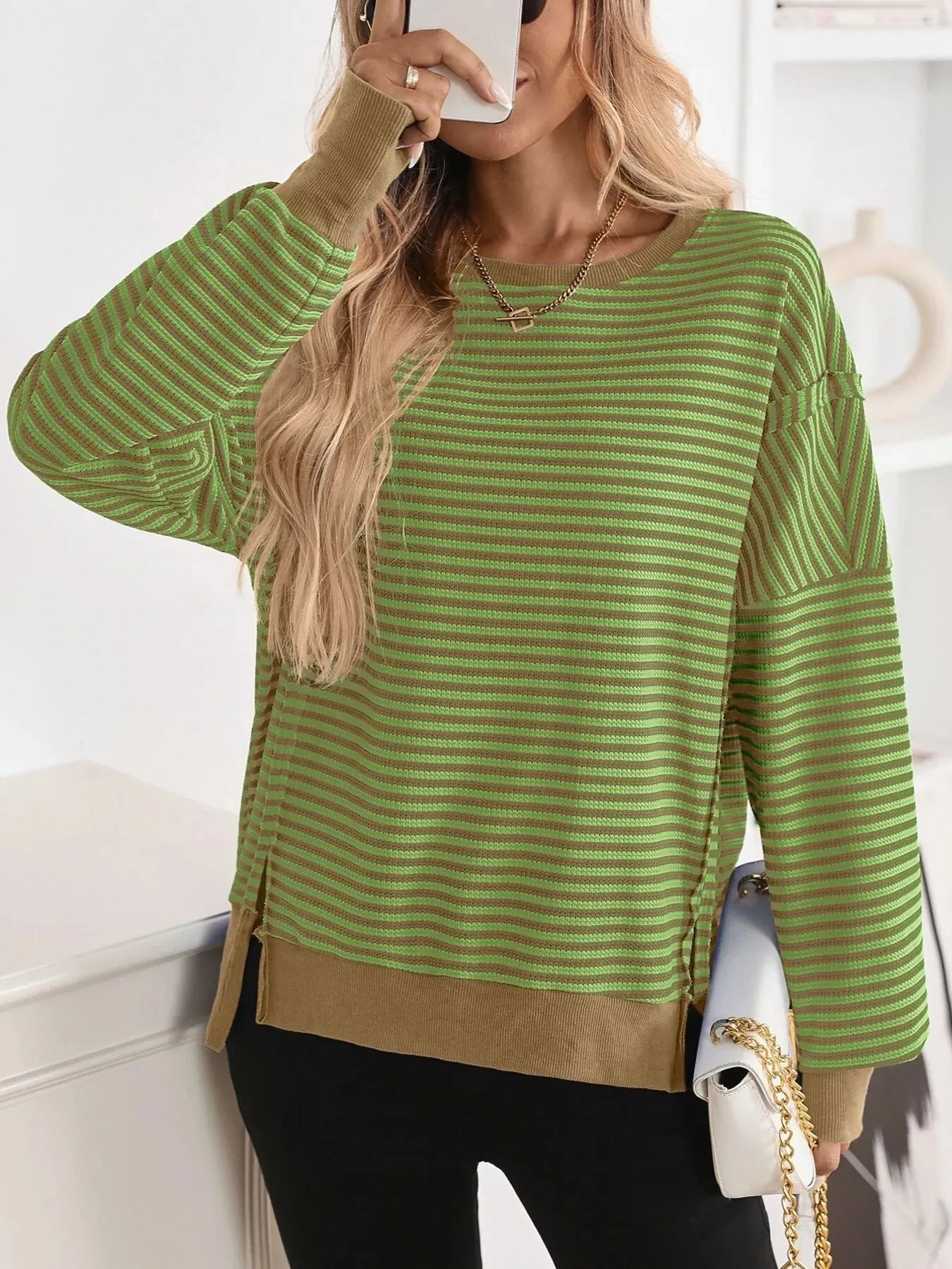Exposed Seam Striped Contrast Sweatshirt sold by Charming Charlie
