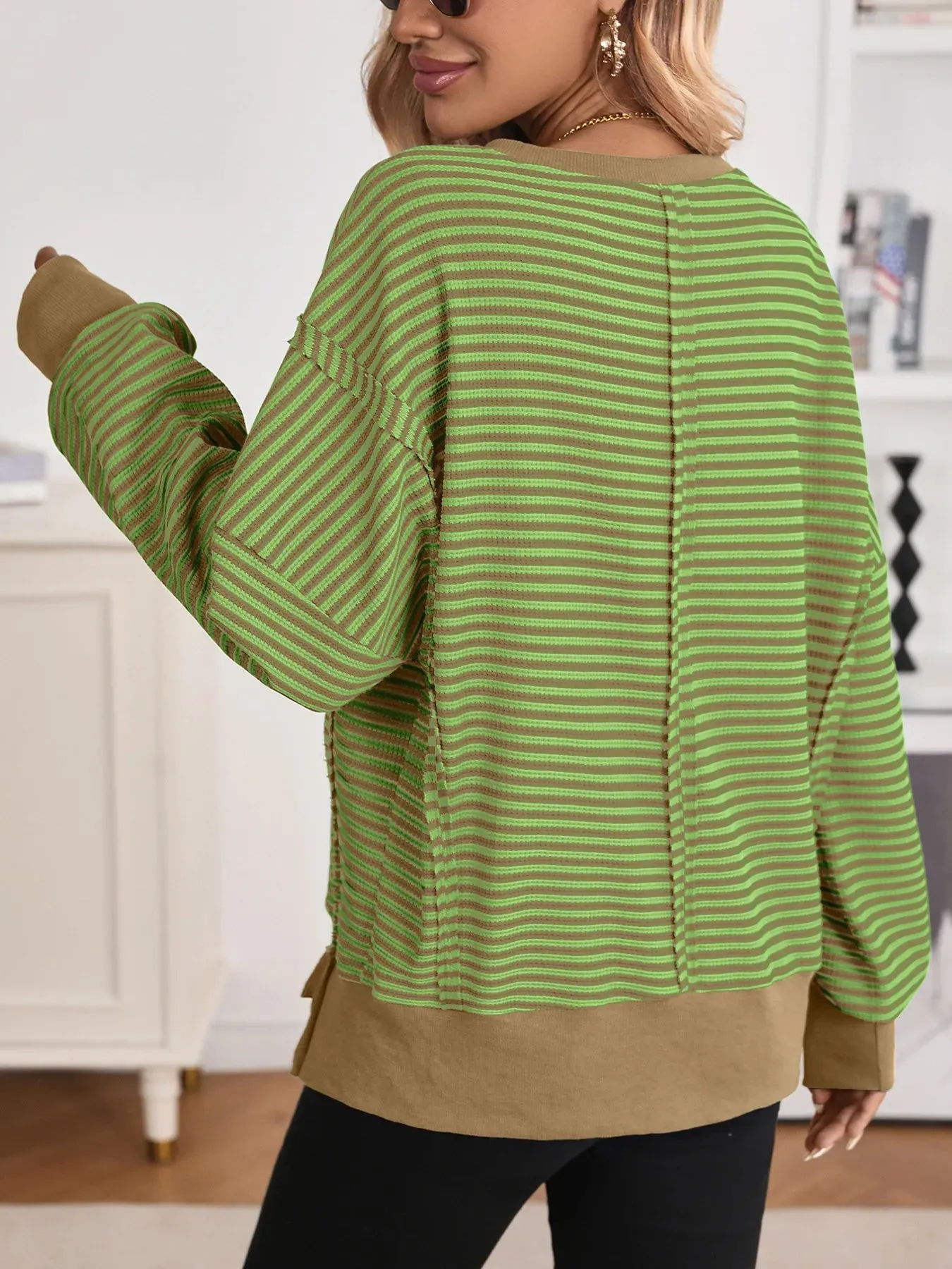 Exposed Seam Striped Contrast Sweatshirt sold by Charming Charlie product image thumbnail 2