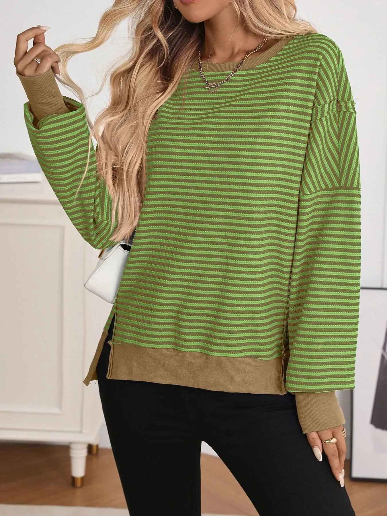 Exposed Seam Striped Contrast Sweatshirt sold by Charming Charlie product image thumbnail 3