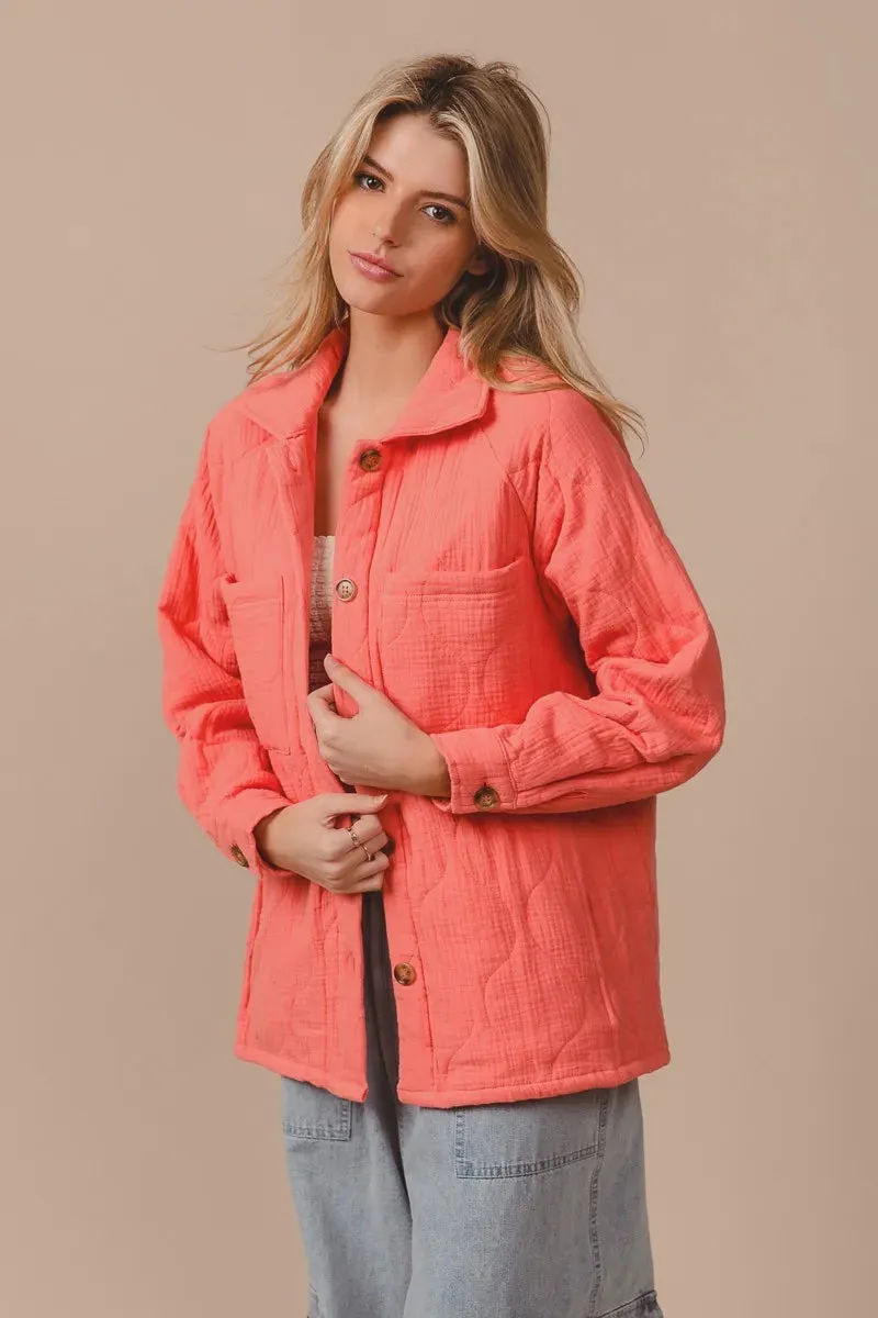 BiBi Quilted Wrinkle Gauze Long Sleeve Shacket sold by Charming Charlie product image thumbnail 3