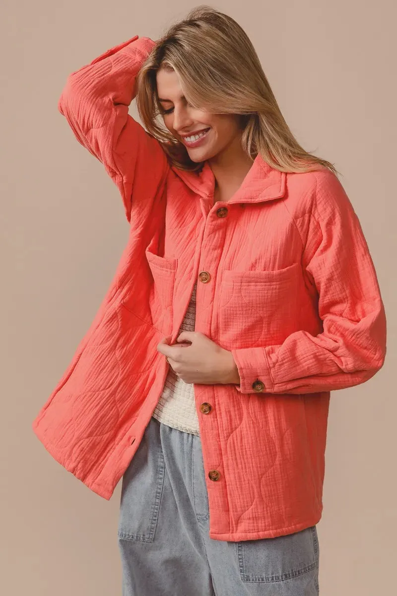 BiBi Quilted Wrinkle Gauze Long Sleeve Shacket sold by Charming Charlie product image thumbnail 4