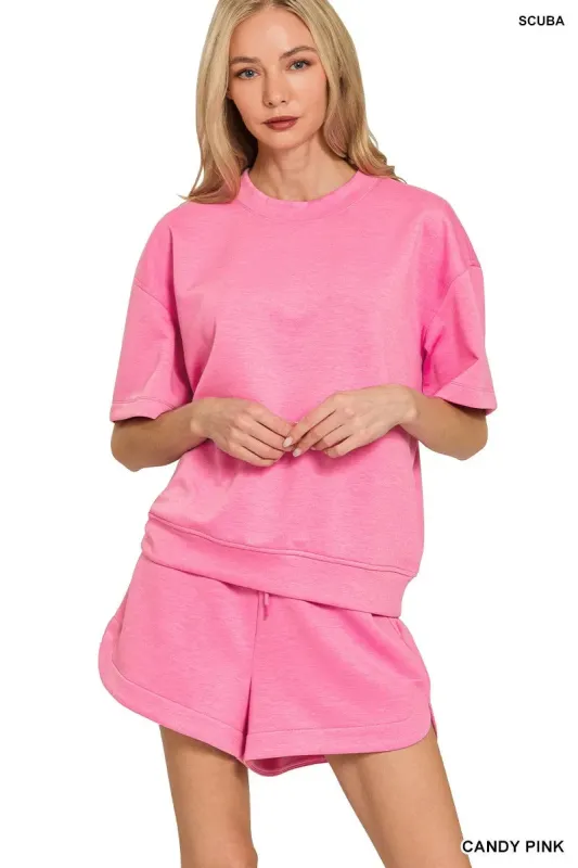Zenana Scuba Short Sleeve Top & Shorts Set sold by Charming Charlie