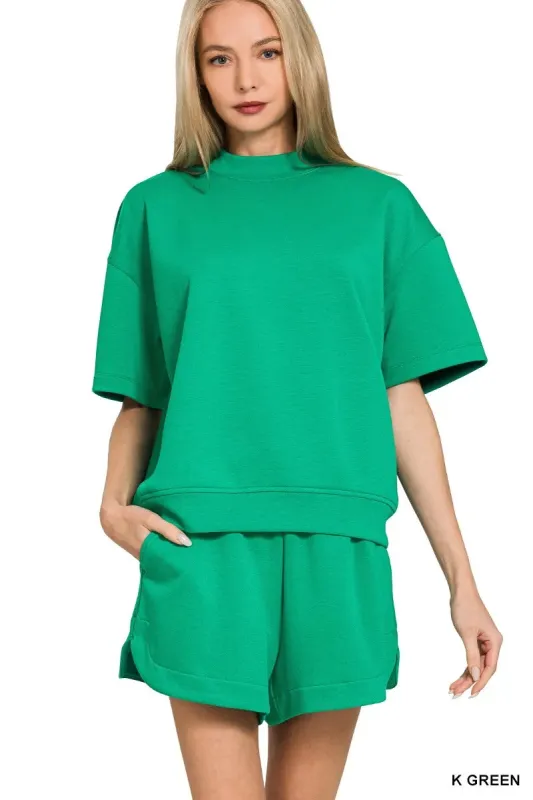 Zenana Scuba Short Sleeve T-Shirt and Shorts Set made by Charming Charlie