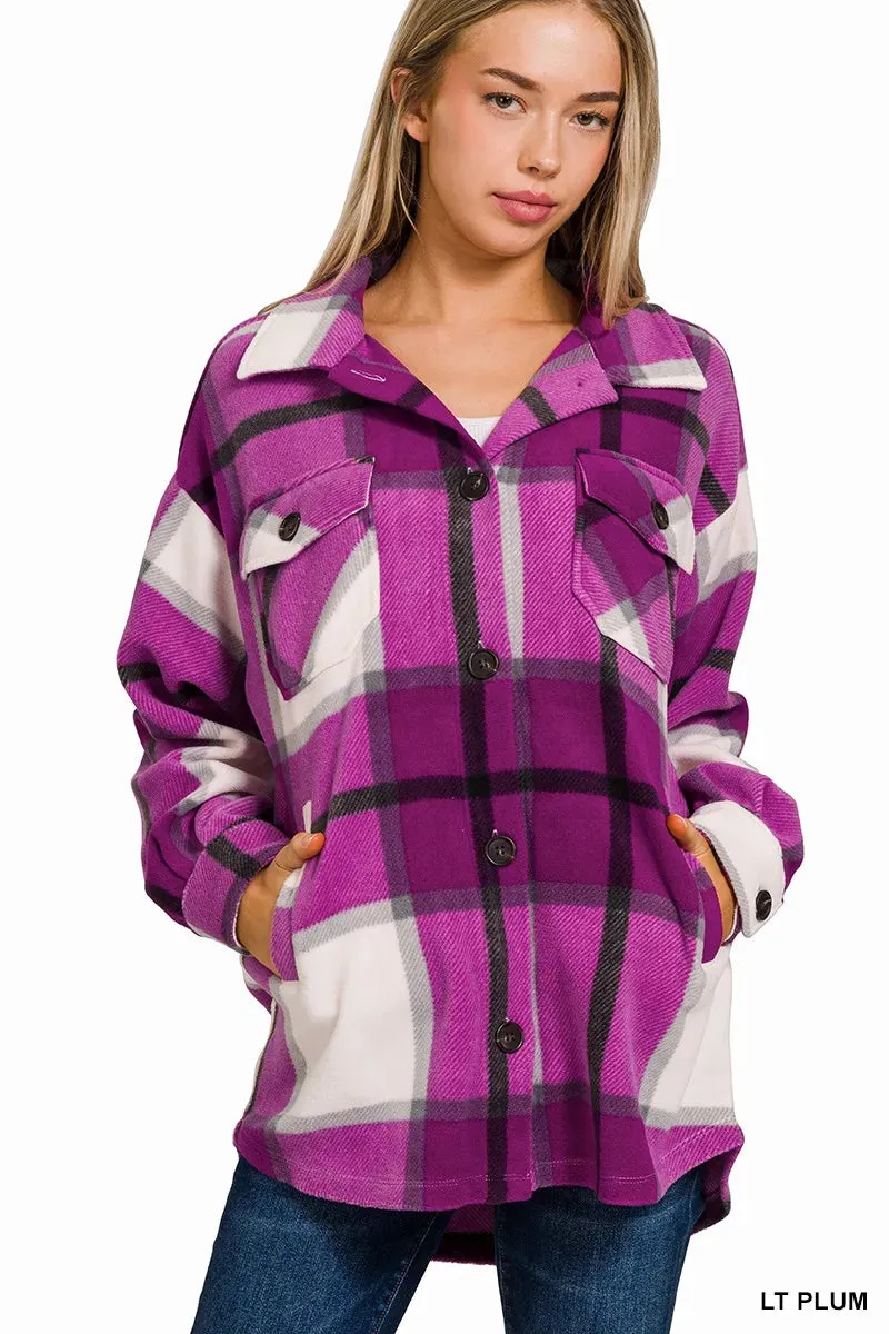 Zenana Oversized Plaid Fleece Shacket sold by Charming Charlie product image thumbnail 2
