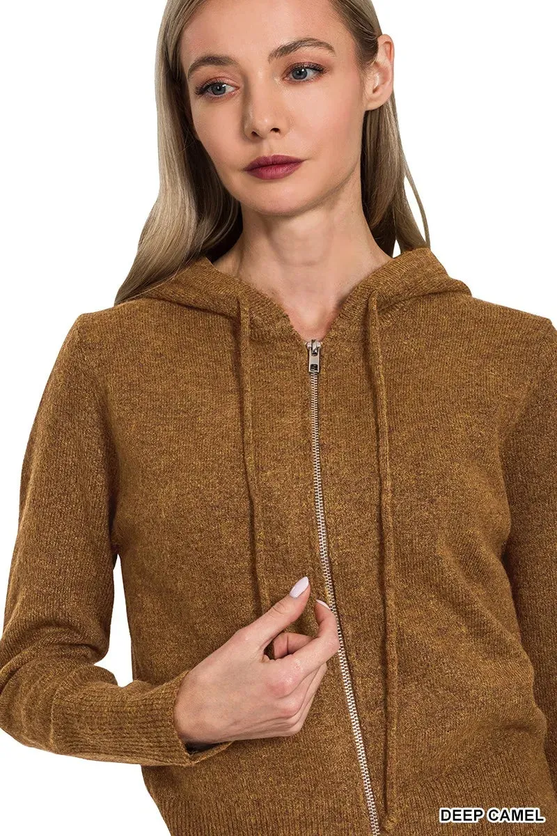 Zenana Drawstring Zip Up Hooded Cardigan sold by Charming Charlie product image thumbnail 2