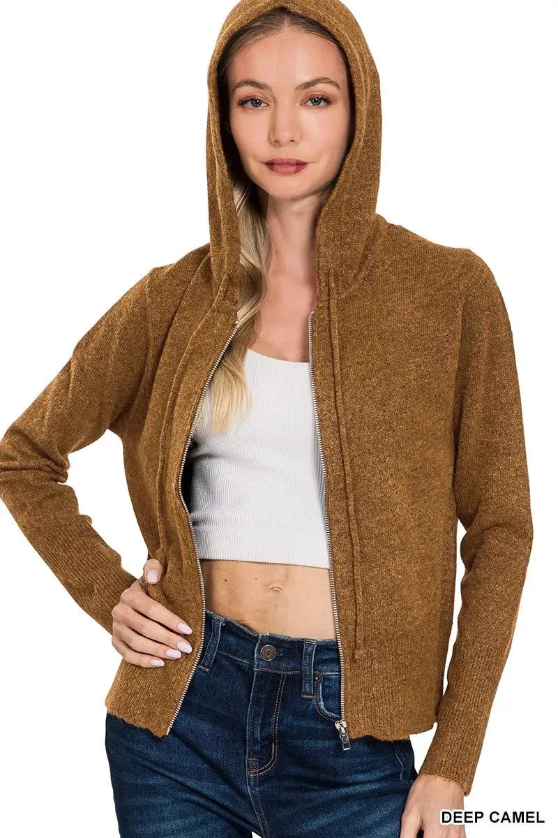 Zenana Drawstring Zip Up Hooded Cardigan sold by Charming Charlie product image thumbnail 3