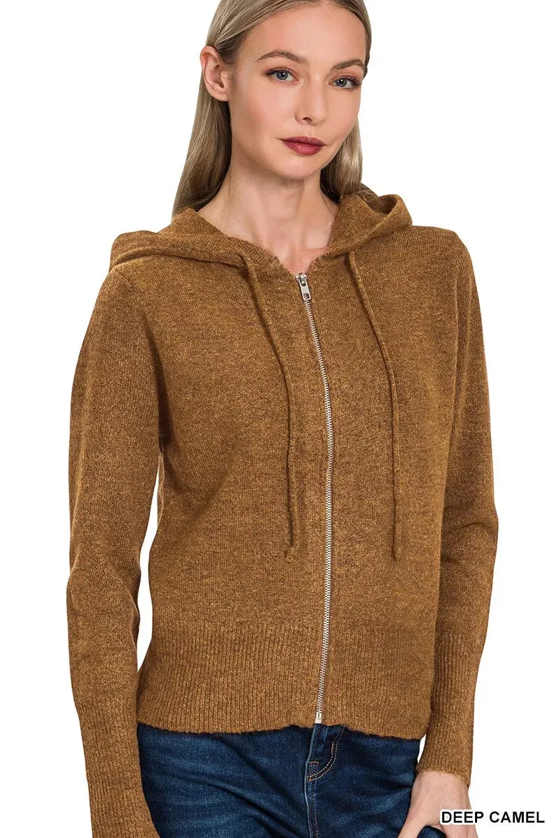 Zenana Drawstring Zip Up Hooded Cardigan sold by Charming Charlie