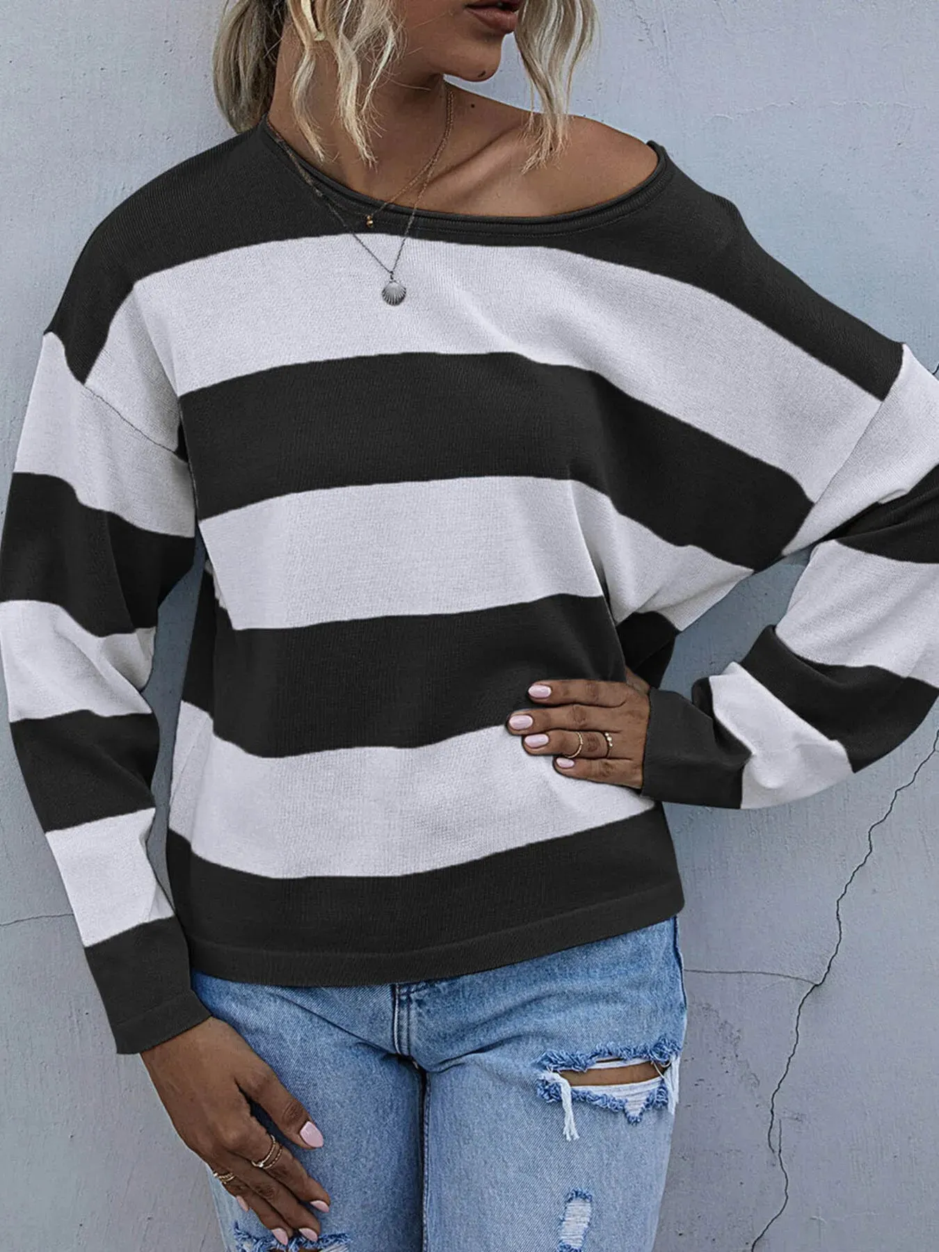 Striped Casual Long Sleeve Knit Top sold by Charming Charlie product image thumbnail 5