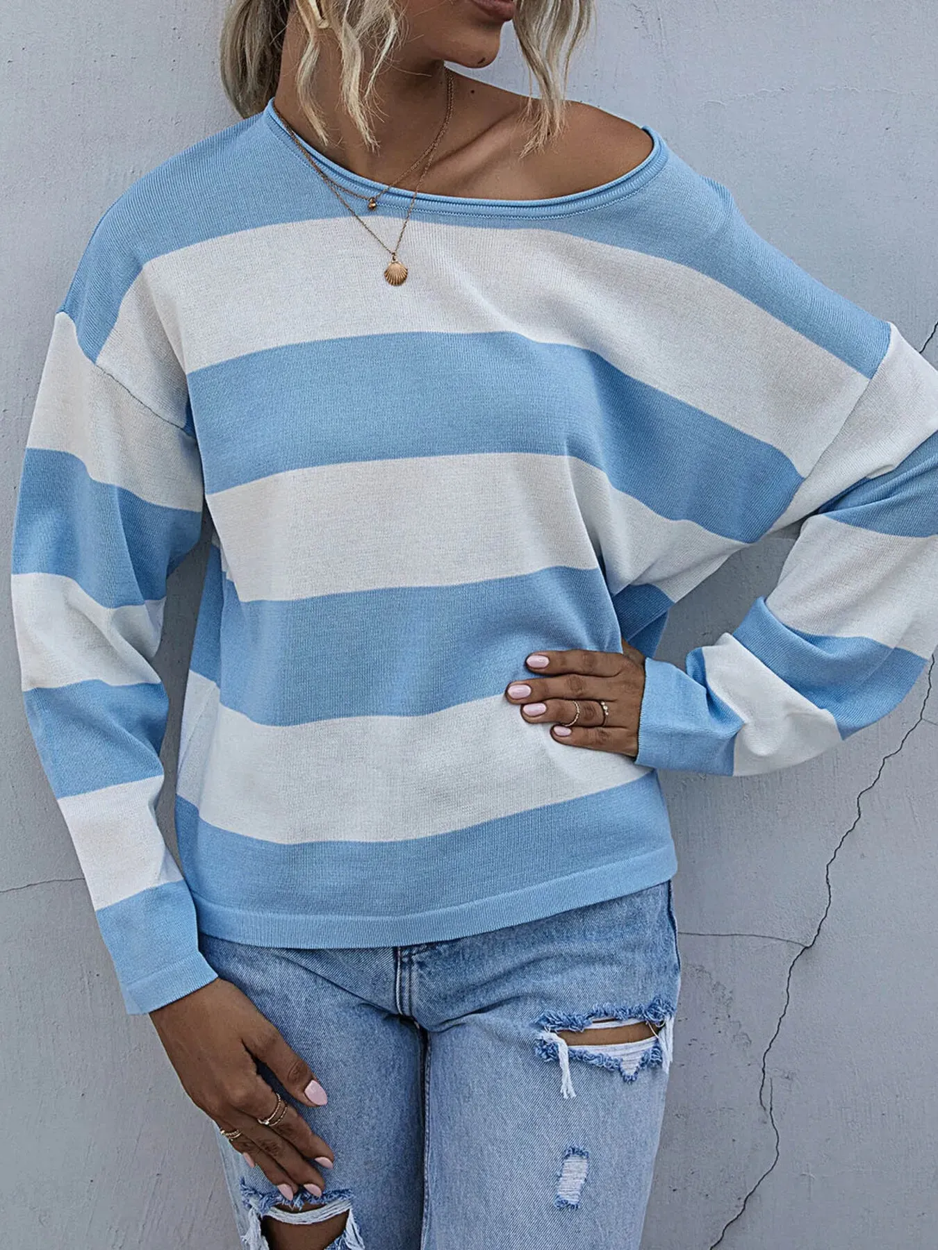 Striped Casual Long Sleeve Knit Top sold by Charming Charlie product image thumbnail 2